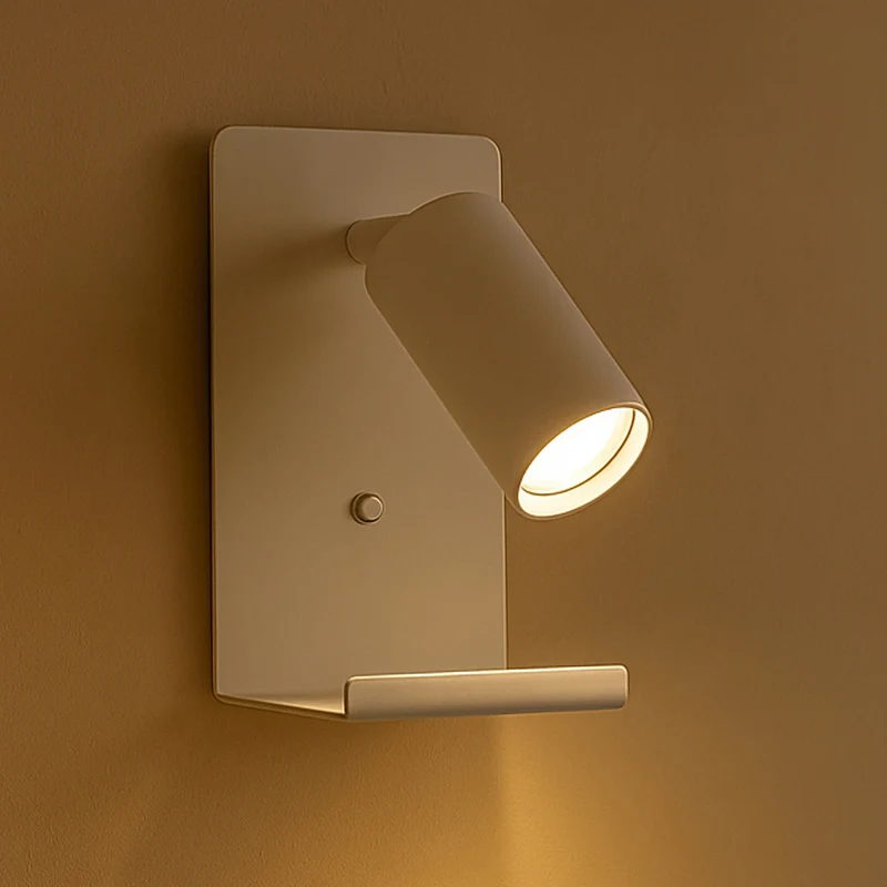 LED Wandleuchte - Nachttischleuchte mit Plateau | inkl. USB | Weiß | GU10-Fassung