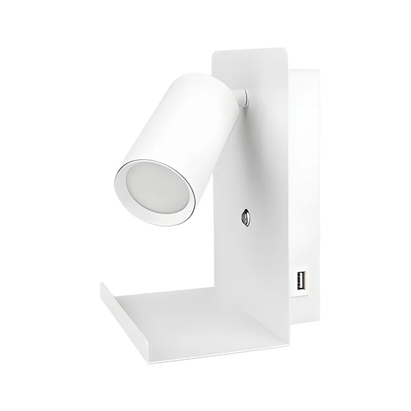 LED Wandleuchte - Nachttischleuchte mit Plateau | inkl. USB | Weiß | GU10-Fassung