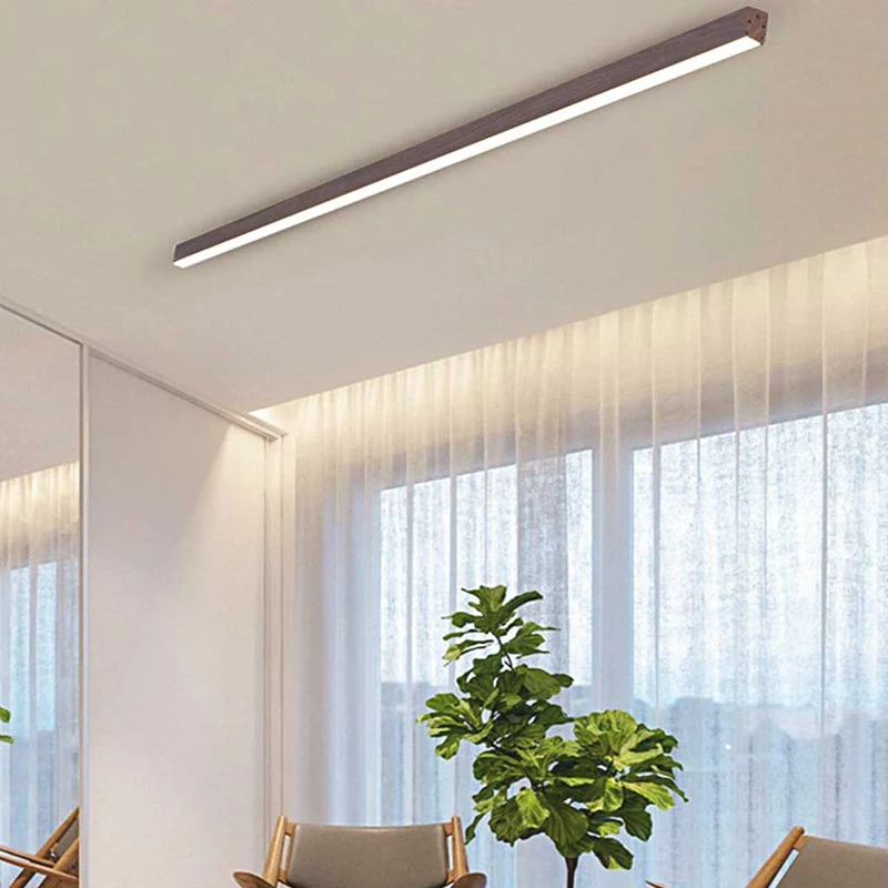 Flush Mount Ceiling Light Minimalist Linear Dimmable LED, Log/Walnut Color