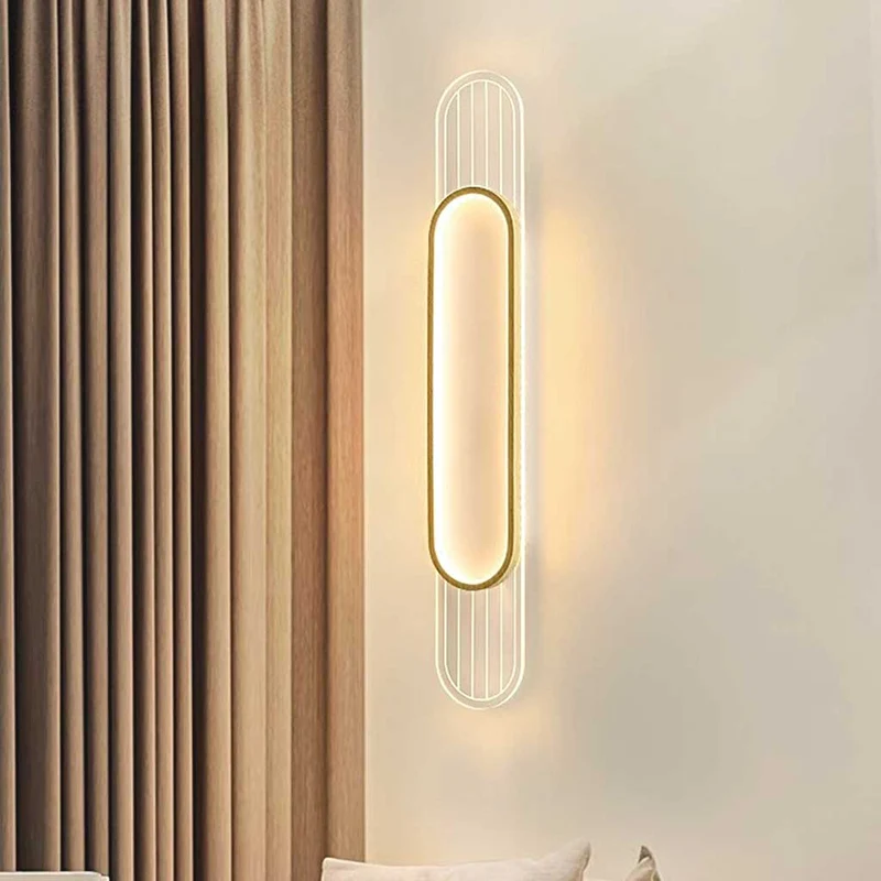 Ceiling/Wall Light Modern Oval Linear LED, Log/Walnut Color