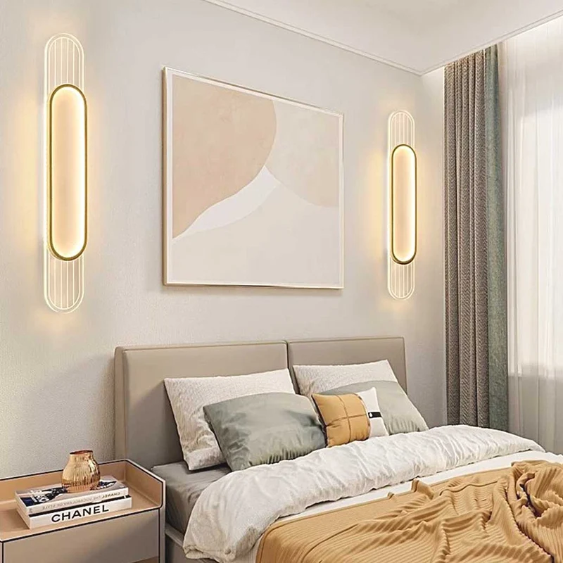 Ceiling/Wall Light Modern Oval Linear LED, Log/Walnut Color