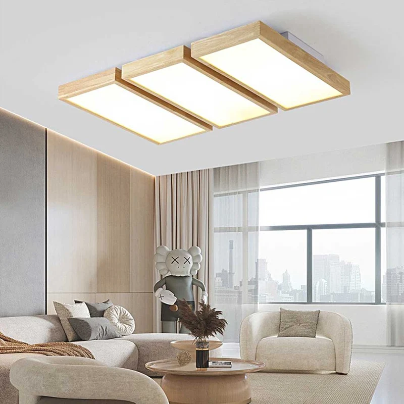 Ceiling Light Flush Mount Nordic Wooden Rectangle Bright LED Dimmable