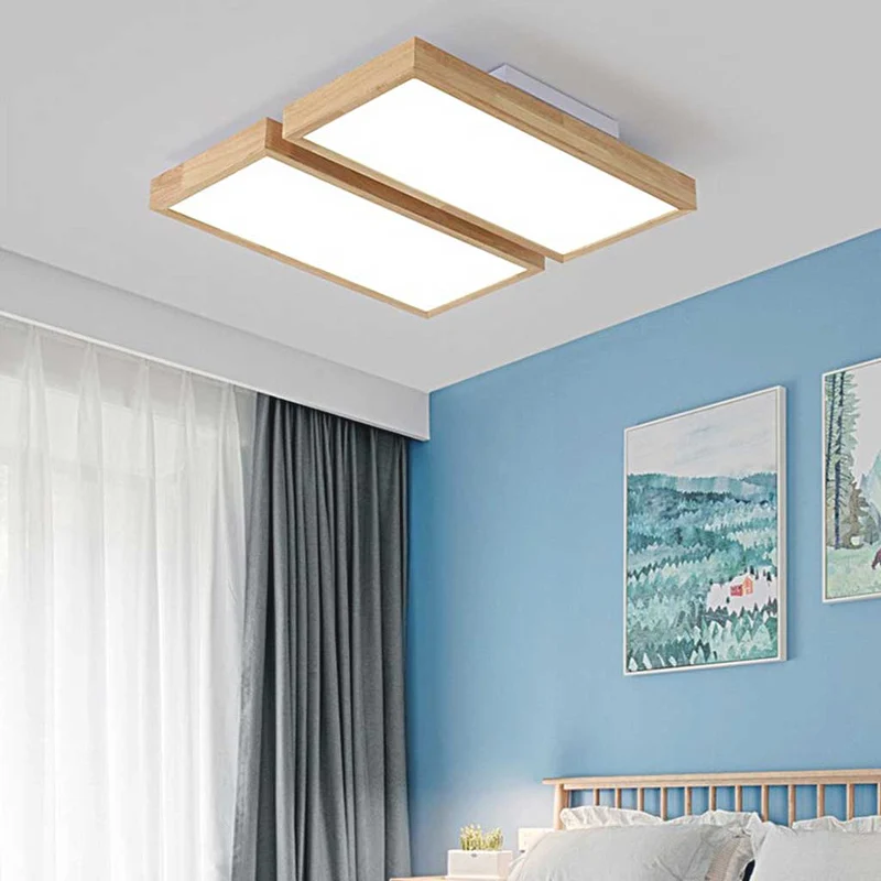 Ceiling Light Flush Mount Nordic Wooden Rectangle Bright LED Dimmable