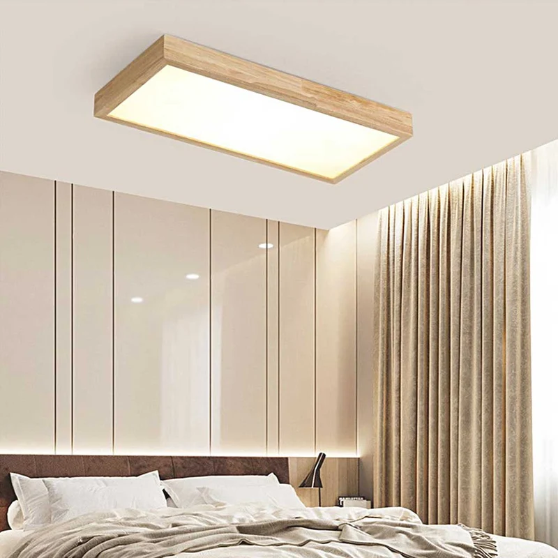 Ceiling Light Flush Mount Nordic Wooden Rectangle Bright LED Dimmable