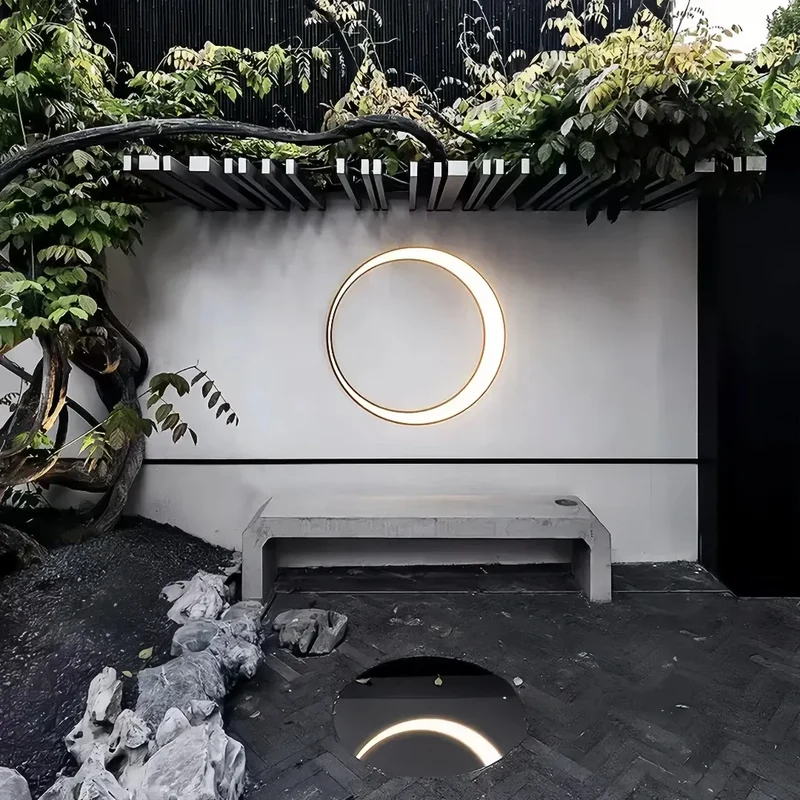 Flache LED-Außenwandleuchte im Ringdesign, Schwarz