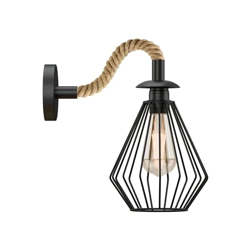 LEDSone Retro Hanfseil Wandleuchte mit E27 Metallschirm ~ 3366