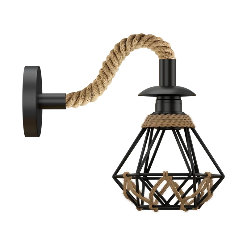 LEDSone Retro Hanfseil Wandleuchte mit E27 Metallschirm ~ 3366