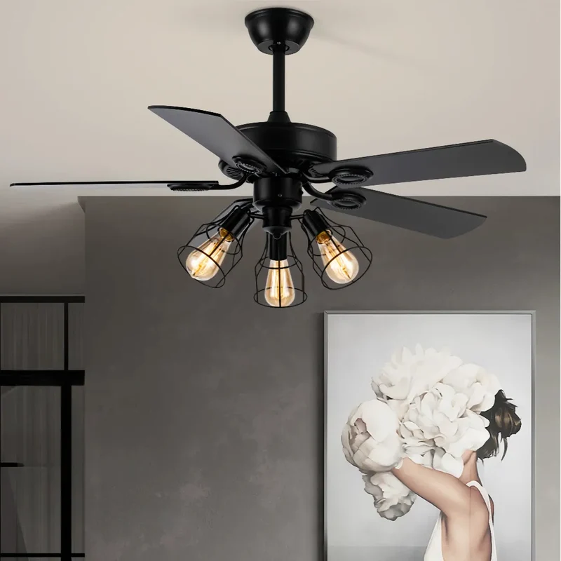 5-Flügel Deckenventilator im Retro Design mit Licht