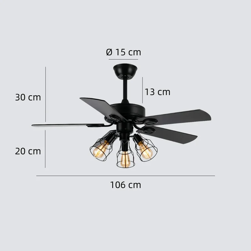 5-Flügel Deckenventilator im Retro Design mit Licht