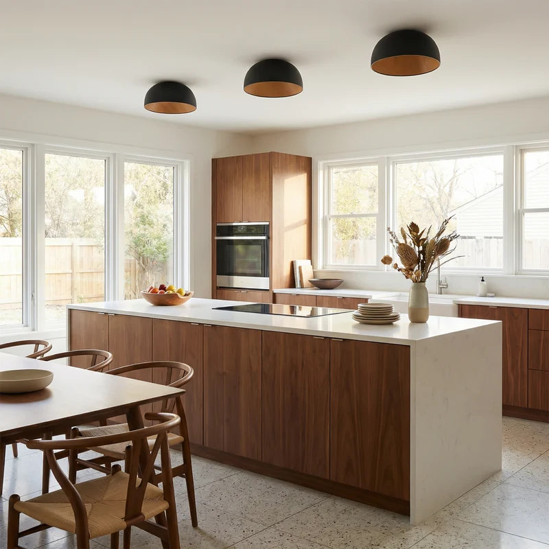 Moderne Deckenleuchte aus schwarzem Metall und Holz – Maderique