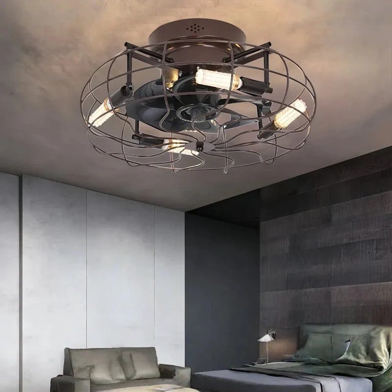 Deckenventilator im Vintage-Stil aus Metall mit Licht