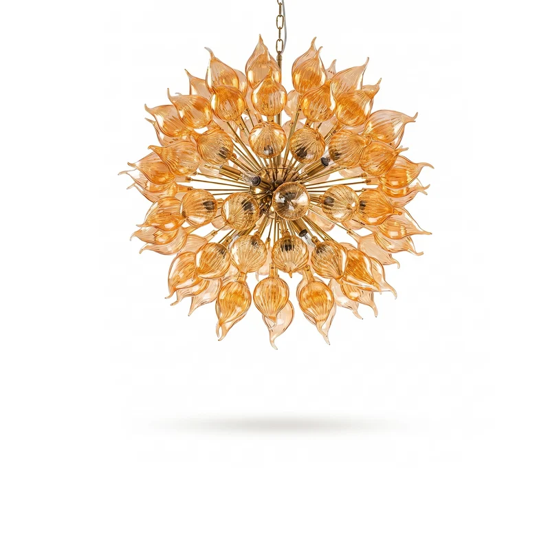 Sputnik-Stil Kronleuchter aus orangefarbenem mundgeblasenem Glas – Dandelionis
