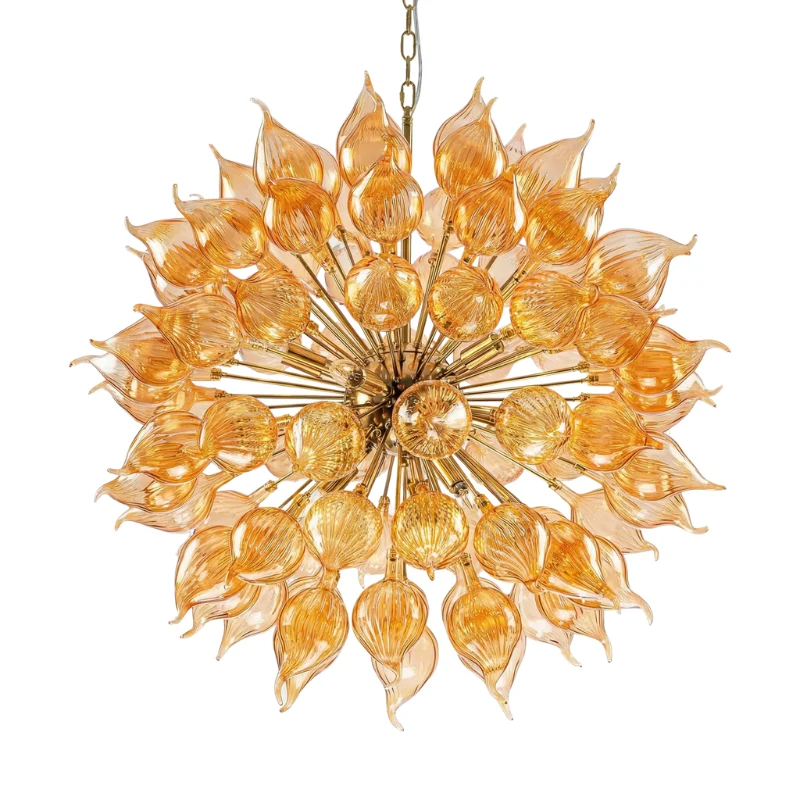 Sputnik-Stil Kronleuchter aus orangefarbenem mundgeblasenem Glas – Dandelionis
