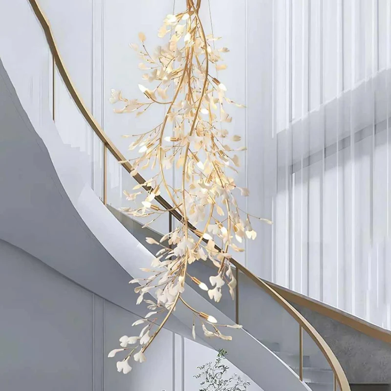 Chandelier Grand Long High Ceiling Ginkgo Branch