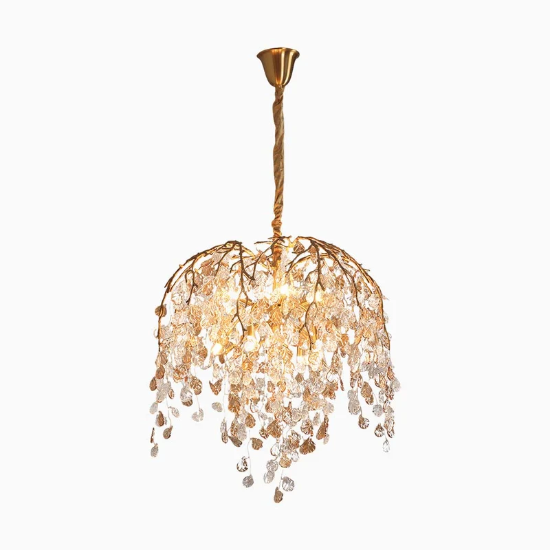 Chandelier Glamorous Leaf Arch Branch, Brass & Glass