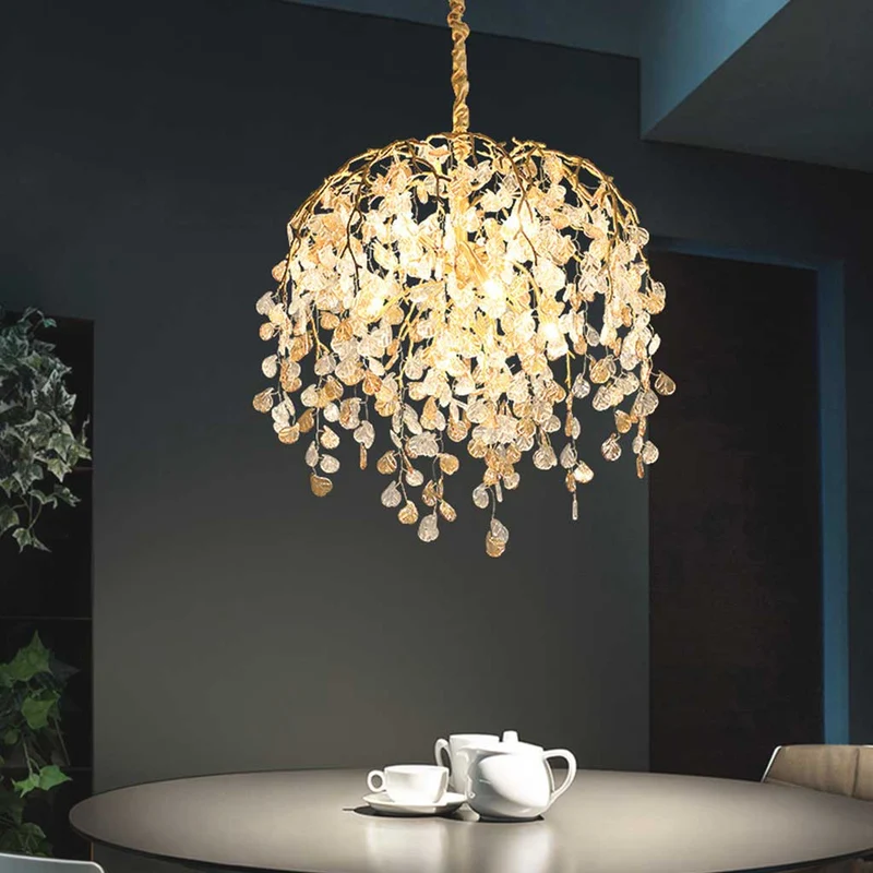 Chandelier Glamorous Leaf Arch Branch, Brass & Glass