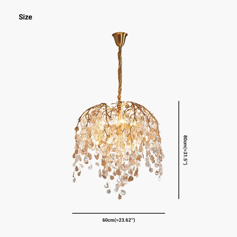 Chandelier Glamorous Leaf Arch Branch, Brass & Glass