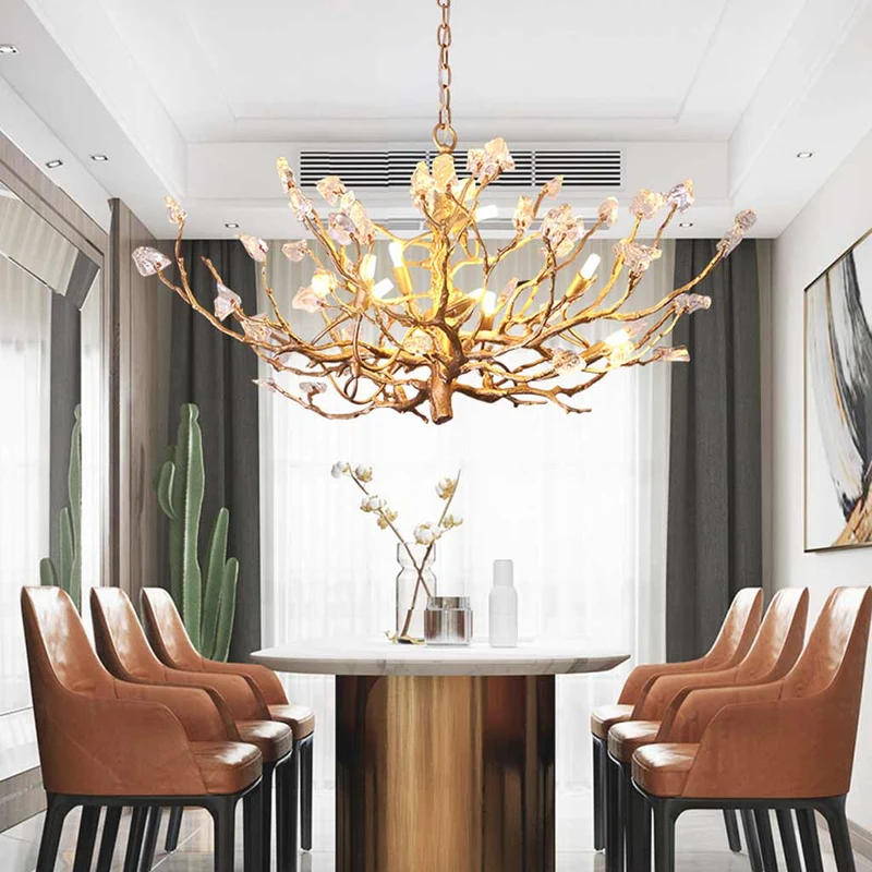 Chandelier Vintage Unique Gemstone Brass Tree Branch