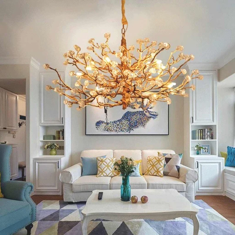 Chandelier Vintage Unique Gemstone Brass Tree Branch