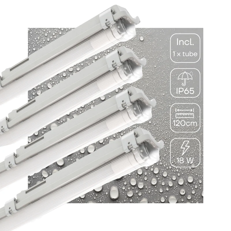 4er-Pack – LED-Leuchte TL, komplett 120 cm – Leuchte mit LED-Röhre – wasserdicht – 2160 lm