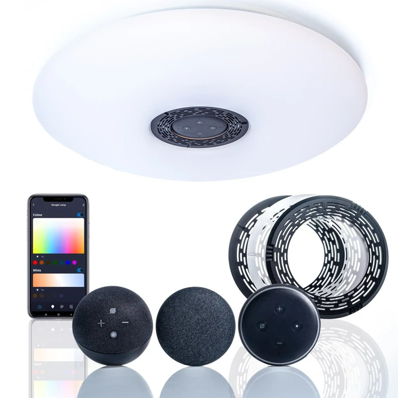 VoiceControl LED Deckenleuchte 50 cm mit Google Nest & Amazon Echo Dot Halterung – Bedienbar per App