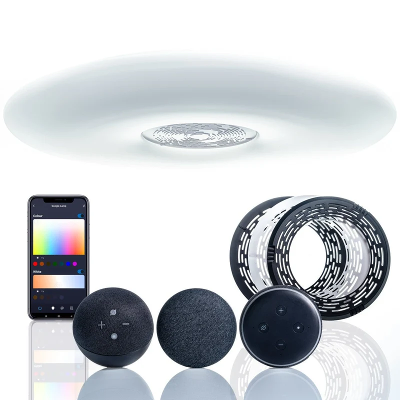 VoiceControl LED Deckenleuchte 50 cm mit Google Nest & Amazon Echo Dot Halterung – Bedienbar per App