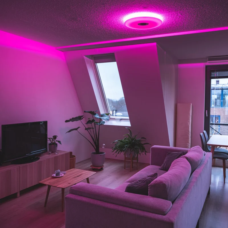 VoiceControl LED Deckenleuchte 50 cm mit Google Nest & Amazon Echo Dot Halterung – Bedienbar per App