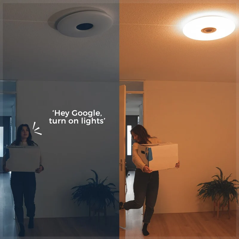 VoiceControl LED Deckenleuchte 50 cm mit Google Nest & Amazon Echo Dot Halterung – Bedienbar per App