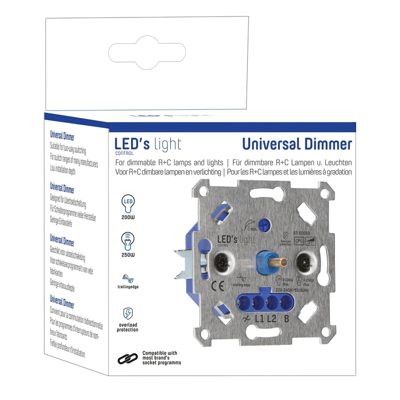 Universeller LED-Drehdimmer bis 250 Watt – Für alle dimmbaren Leuchtmittel geeignet – 2-Draht
