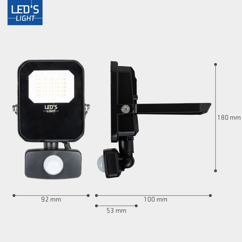 LED Flutlicht mit Sensor 10W 1400lm 4000K neutralweiß IP65 Schwarz - LED's Light