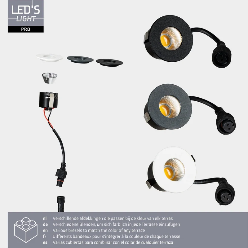 LED's Light PRO Mini-Einbaustrahler 3 cm - Für Vordächer, Veranden und abgehängte Decken - Dimmbar - Grau