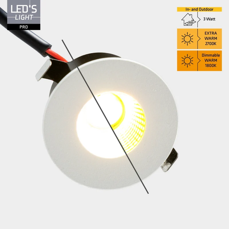LED's Light PRO Mini-Einbaustrahler 3 cm - Für Vordächer, Veranden und abgehängte Decken - Dimmbar - Grau