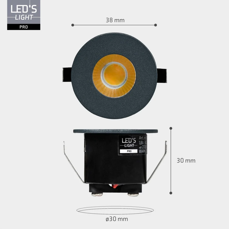 LED's Light PRO Mini-Einbaustrahler 3 cm - Für Vordächer, Veranden und abgehängte Decken - Dimmbar - Grau