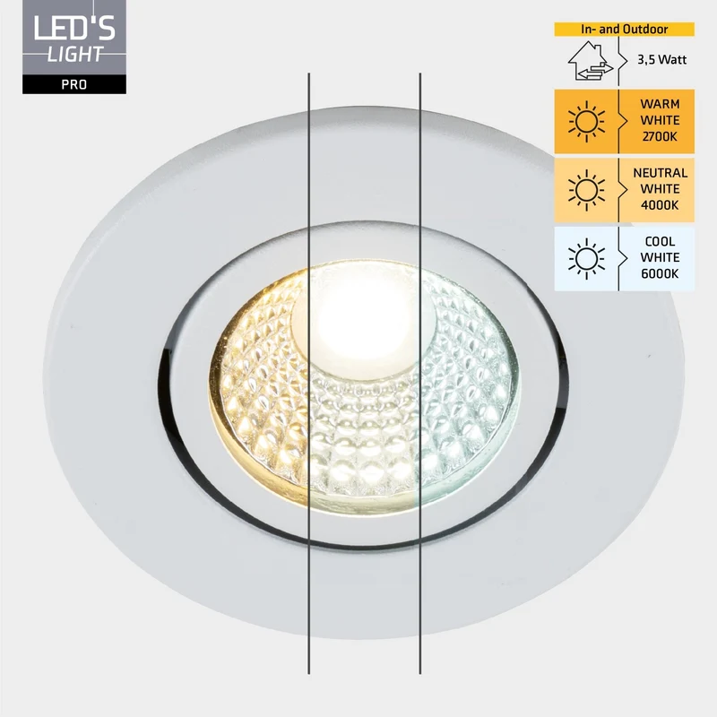 LED Spot 3,5W 560lm 2700/4000/6000K warmweiß/neutralweiß/kaltweiß IP65 Weiß - LED's Light Pro