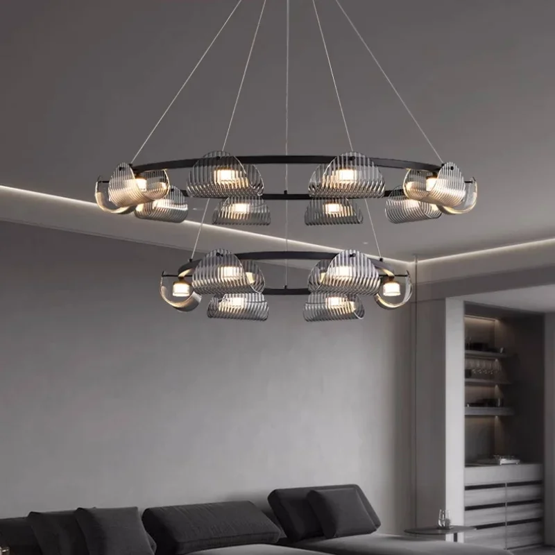 Graue Rauchglas-Pendelleuchte für Esszimmer – Orvelia