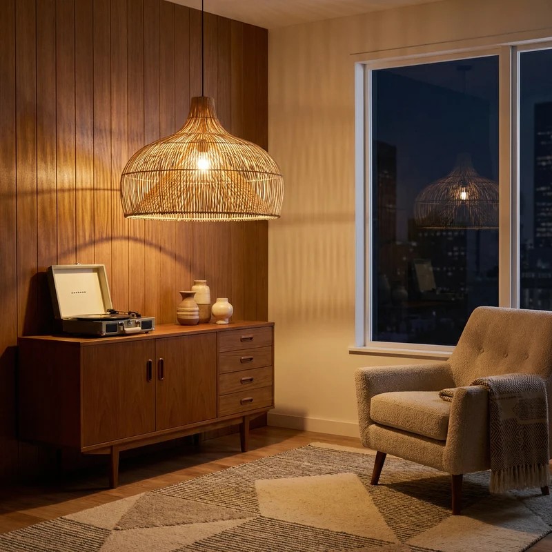 Japanischer Rattan-Hängeleuchte für Küche und Schlafzimmer – Zénithri