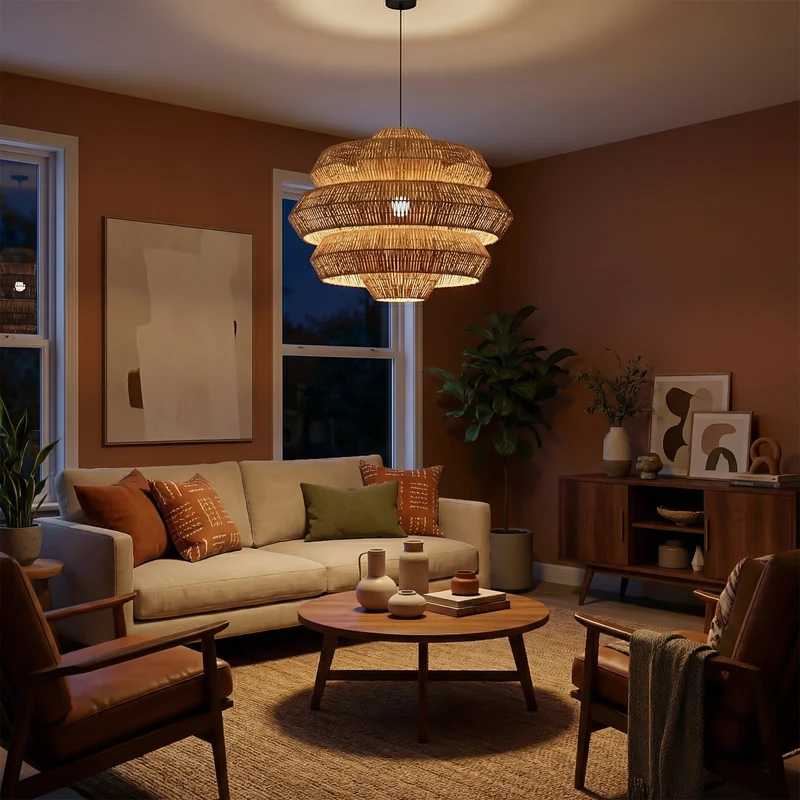 Geflochtene Rattan-Hängelampe im Wabi-Sabi-Stil für Esszimmer – Naiadis