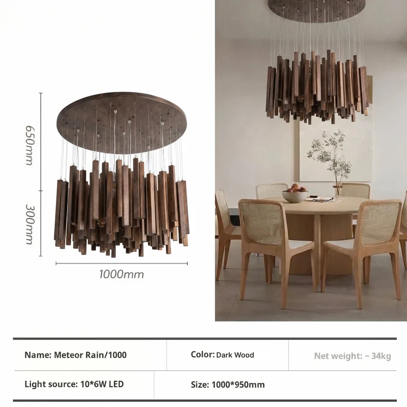 Vergoldete Holzpendelleuchte für Wohnzimmer – Zénithar