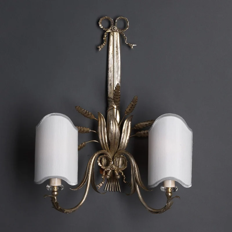 Casa Padrino Luxus Wandleuchte Gold-Silber B. 45 x H. 54 cm - Handgefertigte Wandleuchte aus Schmiedeeisen mit Weizenähren - Luxus Kollektion - Edel & Prunkvoll