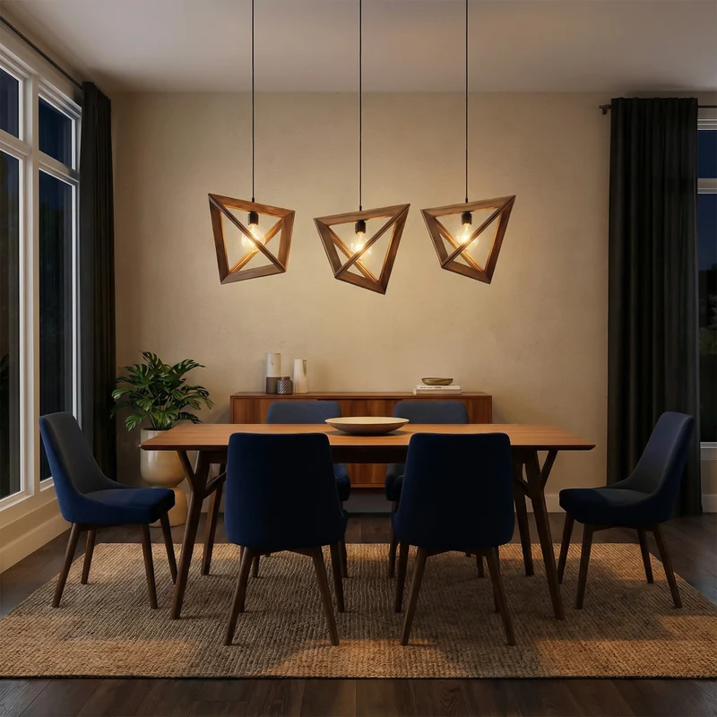 Art-Déco-Hängelampe aus geschnitztem Holz – Lumysa