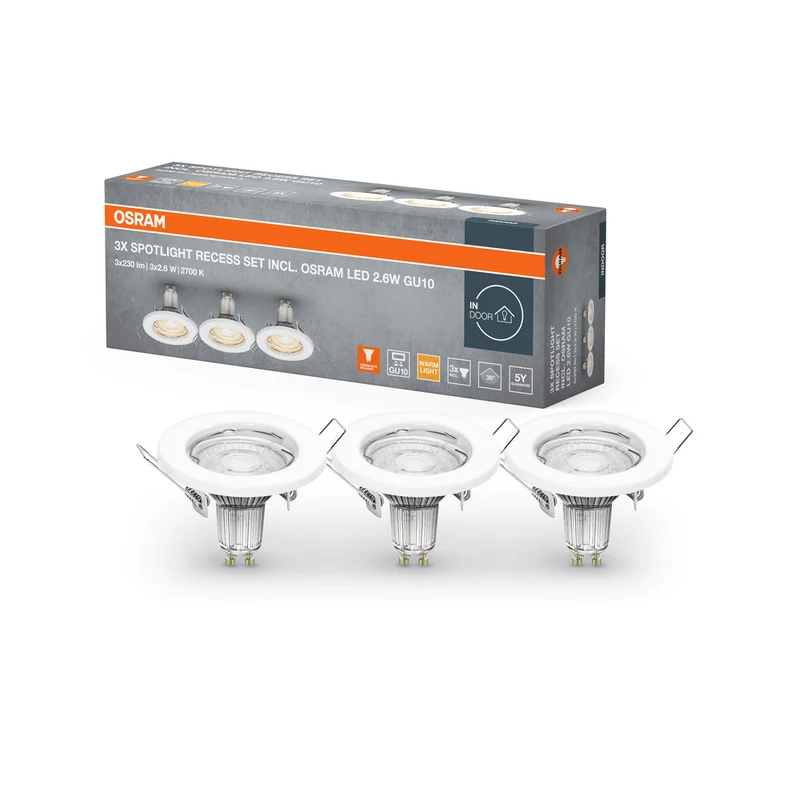 OSRAM LED SPOT SET RECESS GU10 3x2.6W GU10 White, 230 lm, 2700 K, Warmweiß, 3er Pack