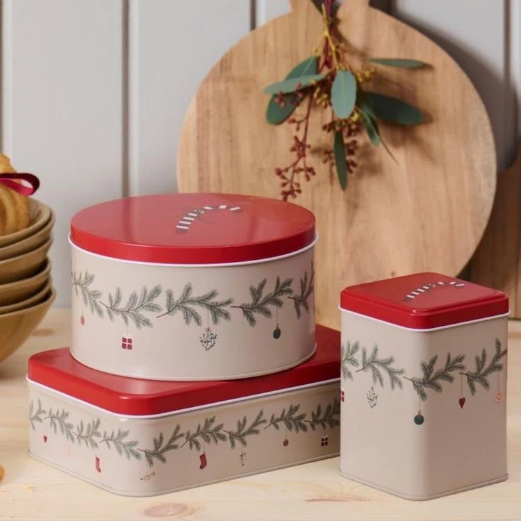Ib Laursen Plätzchendose Weihnachtsgirlande rund beige