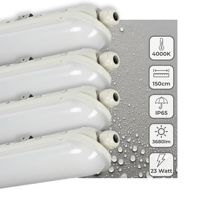 4er-PACK – LED's Light Pro Premium Koppelbare LED TL Leuchte komplett 150 cm – Wasserdicht – 23 W – 3680 lm – 4000 K