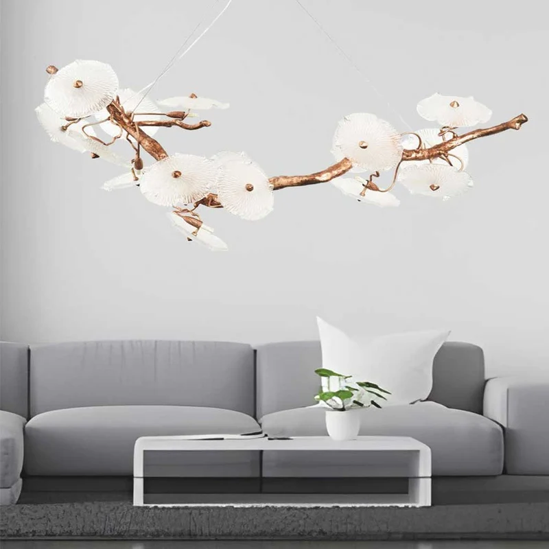 Chandelier Post-Modern High Ceiling Artistic Brass Branch Lotus