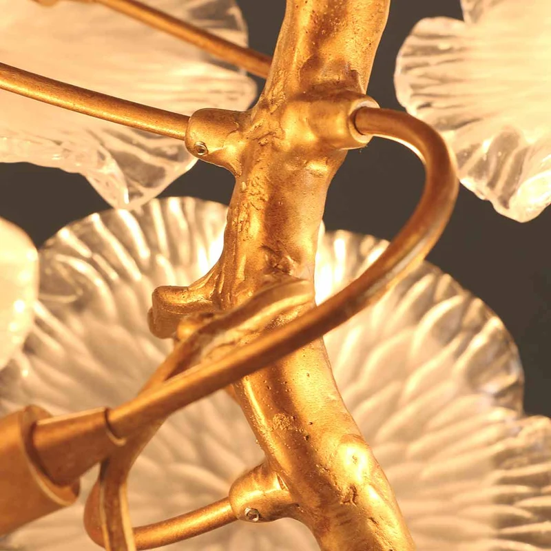 Chandelier Post-Modern High Ceiling Artistic Brass Branch Lotus