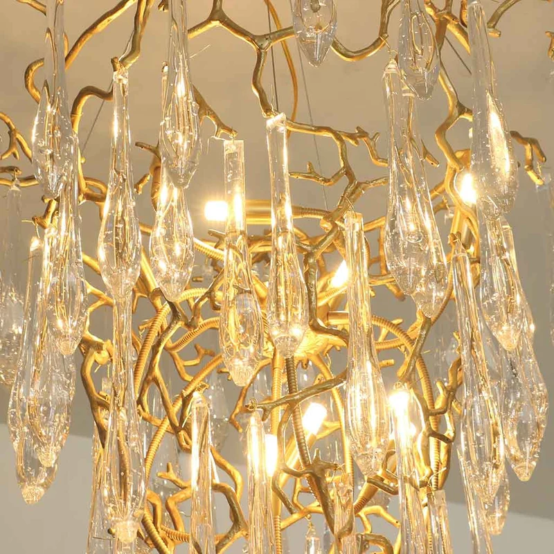 Chandelier Luxury Large High Ceiling Branch Brass and Crystal