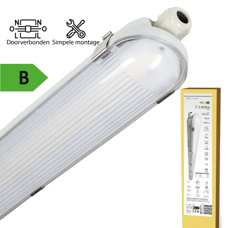 Philips LED-Leuchtstoffröhrenleiste, 60 cm – verbindbar – Energieeffizienzklasse B – IP65 wasserdicht – 2650 lm – 175 lm/W