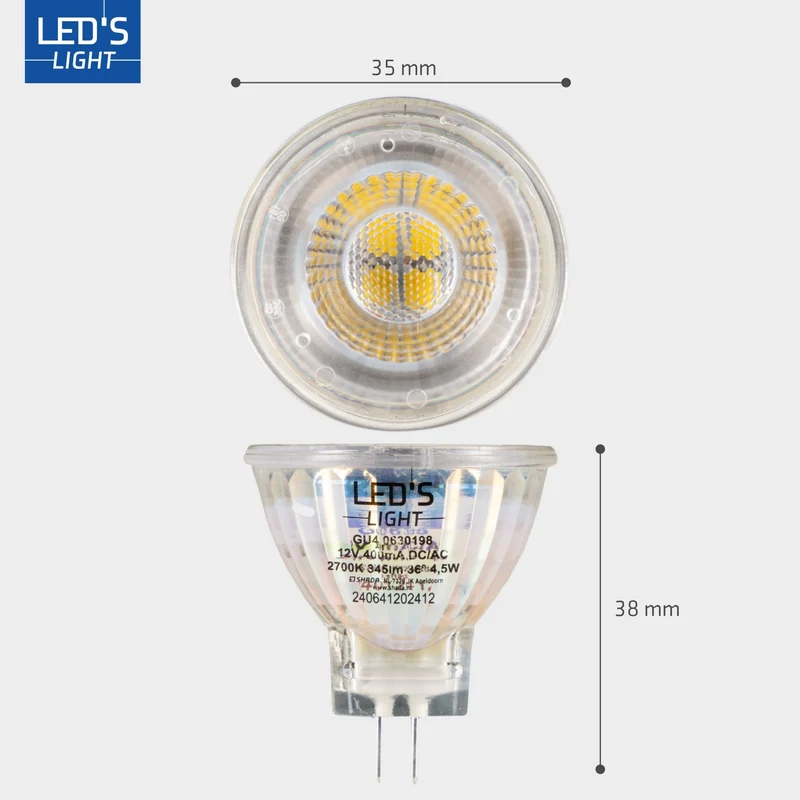 LED SMD Lampe MR11 GU4 4,5W 345lm 2700K warmweiß Klar Weiß - LED's Light