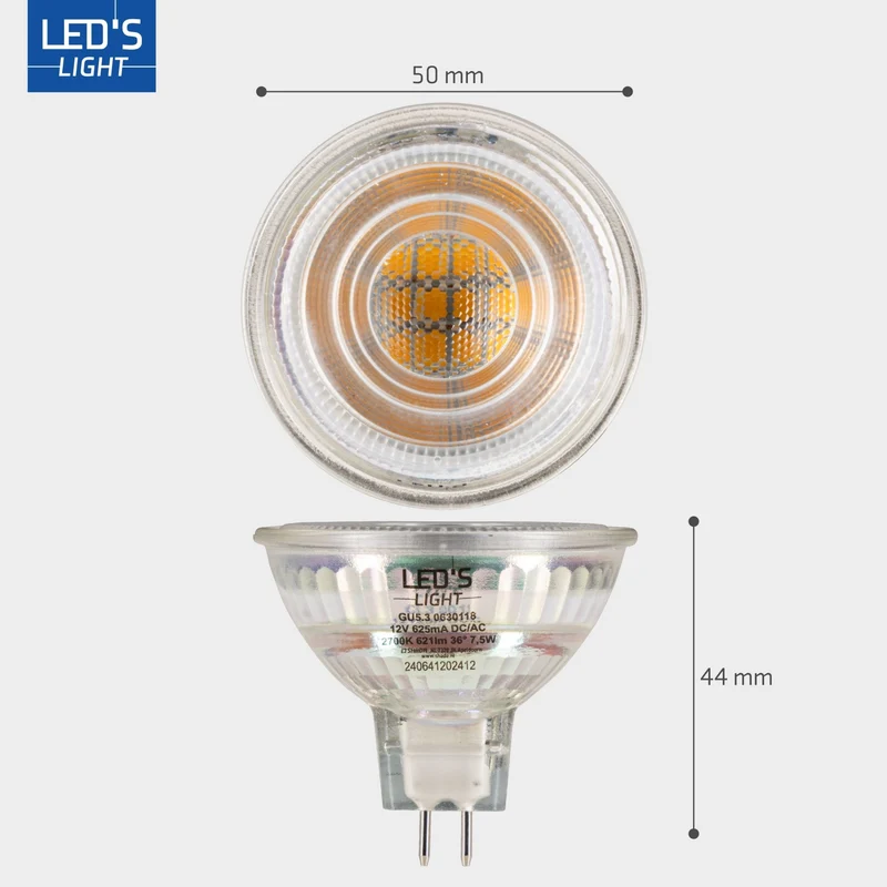 LED SMD Lampe MR16 GU5,3 7,5W 621lm 2700K warmweiß Klar - LED's Light