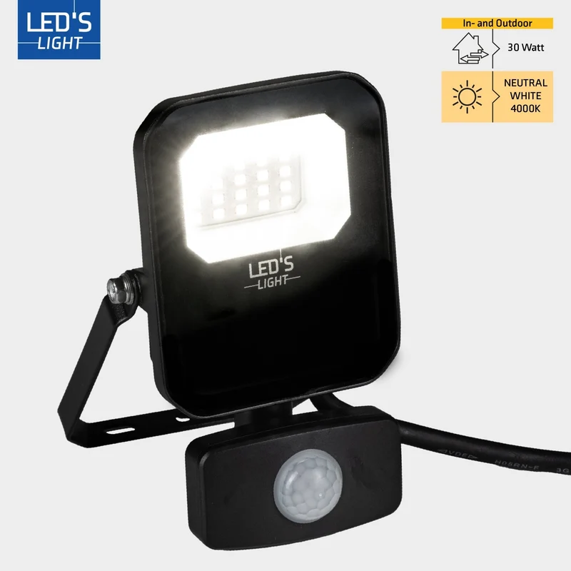 LED Flutlicht mit Sensor 30W 4200lm 4000K neutralweiß IP65 Schwarz - LED's Light